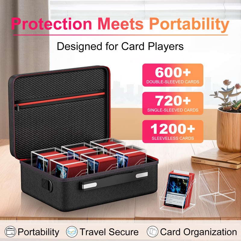 Proijeut Card Deck Box with Portable Case  6 Pack Clear Card Deck Box Holds 600+ Double Sleeved Cards  Commander Deck Box with 6 Dividers Fit for MTG  YuGiOh  TCG - Image 3